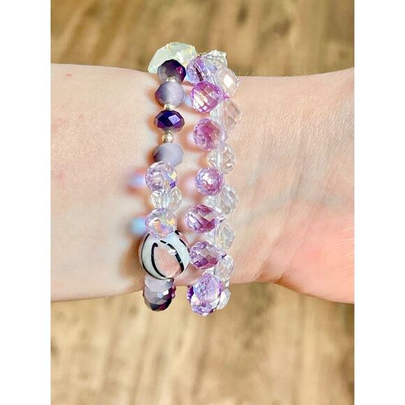 Purple Crystal Beaded Bracelet Set - Picture 5 of 16